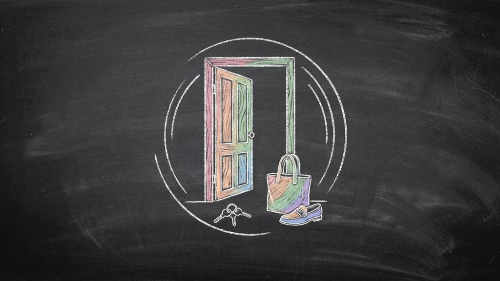 Sair de casa é a parte mais difícil do dia — ilustracao em giz
